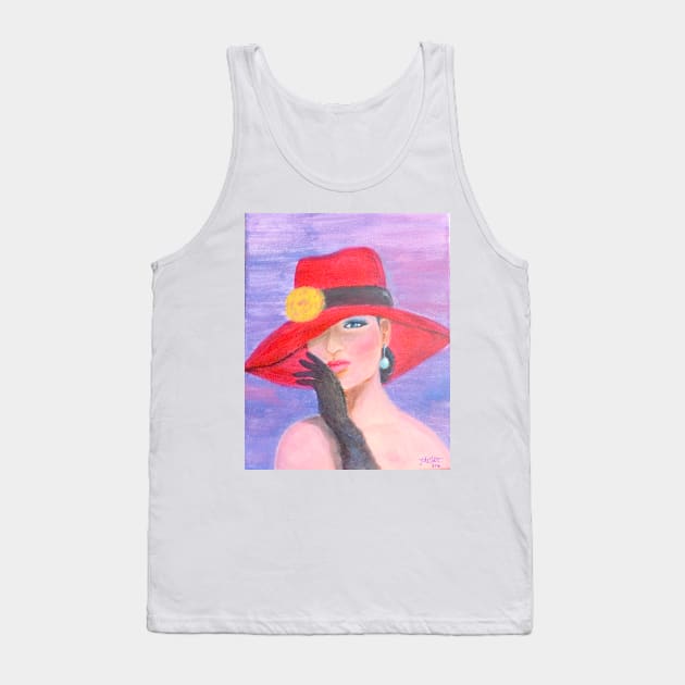 Incognito. Elegant lady wearing a red hat Tank Top by JedethDT